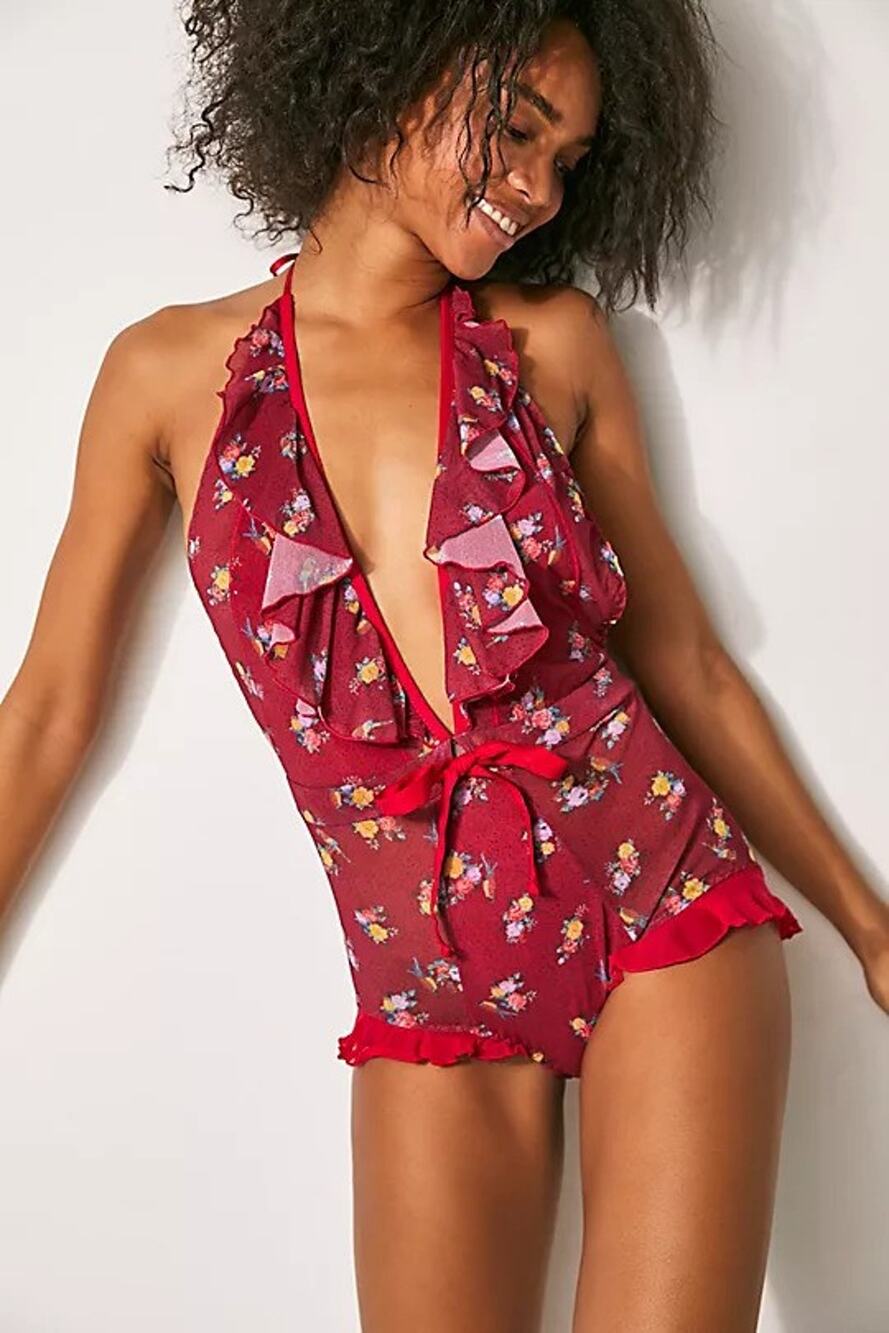 NWT We Are HAH Women's Butterfly Printed Bodysuit Cheap Perfume Wino Size M